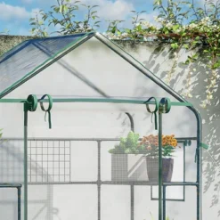 Outsunny Outdoor Walk-in Mini Greenhouse With Mesh Door & Windows, Small Portable Garden Hot House With 6 Shelves, Trellis, & Plant Labels -Home Improvement Store GUEST 5f39d9e4 3fe2 42d7 9fb4 ff0488dc87a3