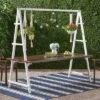 Huckleberry Rectangle Acacia Wood Patio Dining Table With Iron Plant Hanger Dark Brown/White - Christopher Knight Home