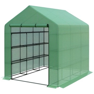 Outsunny Walk-in Greenhouse For Outdoors With Roll-up Zipper Door, 18 Shelves, PE Cover, Heavy Duty Humidity Seal, 95.25" X 70.75" X 82.75" 5 Outsunny Walk-in Greenhouse For Outdoors With Roll-up Zipper Door, 18 Shelves, PE Cover, Heavy Duty Humidity Seal, 95.25" X 70.75" X 82.75" - Image 3