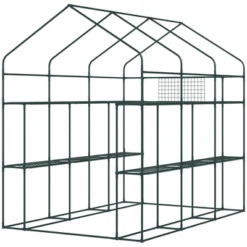 Outsunny 2-Tier Shelf Greenhouse With Door, Windows, PE Cover, Steel Frame For Outdoor Garden Plant & Plant Use, 84.25" X 56.25" X 76.75", Green -Home Improvement Store GUEST 6ace938b 74f9 48ea b898 df0d573f9493
