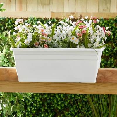 The HC Companies 24 Inch Wide Heavy Duty Plastic Deck Rail Mounted Garden Flower Planter Box With Removable Drainage Plugs, White 5 The HC Companies 24 Inch Wide Heavy Duty Plastic Deck Rail Mounted Garden Flower Planter Box With Removable Drainage Plugs, White - Image 3