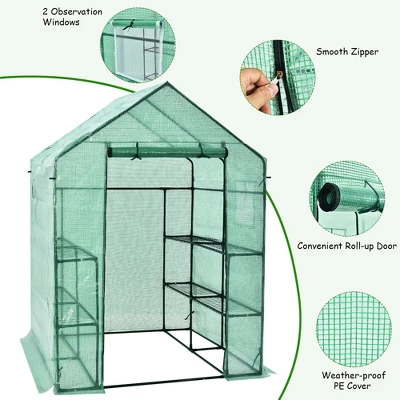 Costway Walk-in Greenhouse 56''x56''x77'' Gardening W/Observation Windows 2 Tier 8 Shelves 8 Costway Walk-in Greenhouse 56''x56''x77'' Gardening W/Observation Windows 2 Tier 8 Shelves - Image 6
