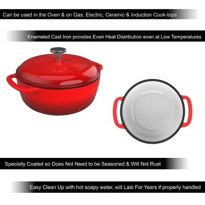 Hastings Home Cast Iron 3-Qt. Dutch Oven With Lid, Enamel-Coated - Red 4 Hastings Home Cast Iron 3-Qt. Dutch Oven With Lid, Enamel-Coated - Red - Image 2