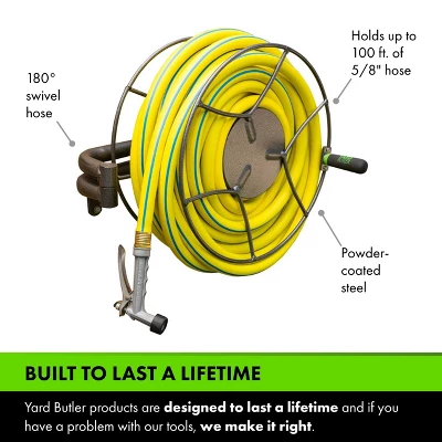 Yard Butler Swivel Hose Reel - Wall Mounted - Heavy Duty Metal Garden Hose Holder With 180 Degree Swivel - ISRWM-180 5 Yard Butler Swivel Hose Reel - Wall Mounted - Heavy Duty Metal Garden Hose Holder With 180 Degree Swivel - ISRWM-180 - Image 3