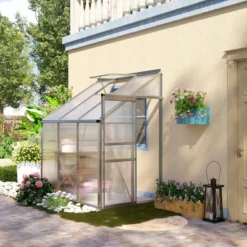 Outsunny 6' X 4' Aluminum Lean-to Greenhouse Polycarbonate Walk-in Garden Greenhouse With Adjustable Roof Vent, Rain Gutter And Sliding Door 8 Outsunny 6' X 4' Aluminum Lean-to Greenhouse Polycarbonate Walk-in Garden Greenhouse With Adjustable Roof Vent, Rain Gutter And Sliding Door -Home Improvement Store GUEST 76eb9ace 269b 4003 ad0e 91daccd2e387