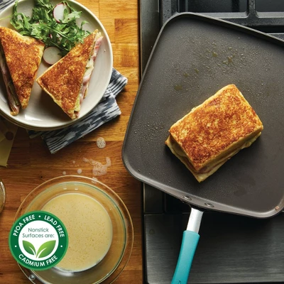 Rachael Ray Cucina Hard Anodized 11" Square Shallow Griddle Agave Blue Handle 2 Rachael Ray Cucina Hard Anodized 11" Square Shallow Griddle Agave Blue Handle