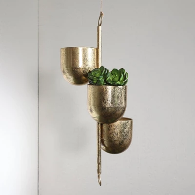 Sagebrook Home 4" Wide 3pc Hanging Metal Planters Gold 9 Sagebrook Home 4" Wide 3pc Hanging Metal Planters Gold - Image 7