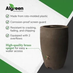 Algreen Athena 50 Gallon Plastic Outdoor Rain Barrel With Brass Spigot And Screen Guard For Rain Water Collection And Storage, Brownstone -Home Improvement Store GUEST 7c9460a6 460a 4fae 9d2e 9751f8468cc2