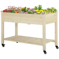 Outsunny 47" X 21" Raised Garden Bed, Elevated Wooden Planter Box W/ Lockable Wheels, Storage Shelf, And Bed Liner For Backyard, Patio -Home Improvement Store GUEST 7ecfe63c 37ce 4980 b2c6 23d7076de49e