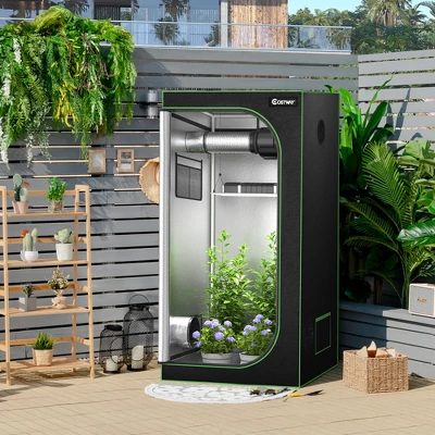 Costway 36''x36''x72'' Mylar Hydroponic Grow Tent W/Observation Window & Floor Tray GrayBlack 3 Costway 36''x36''x72'' Mylar Hydroponic Grow Tent W/Observation Window & Floor Tray GrayBlack