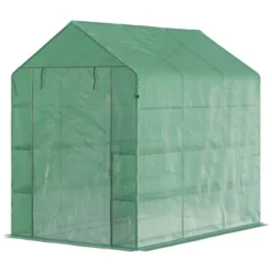 Outsunny 84.25" X 56.25" X 76.75" Walk-in Greenhouse, 3-Tier Shelves, Steel Frame Hot House, Roll-Up Zipper Door For Flowers, Vegetables, Green -Home Improvement Store GUEST 8224da17 dac6 4ae7 ac07 e18ea9888439