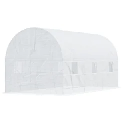 Outsunny 15' X 7' X 7' Walk-In Tunnel Greenhouse, Large Garden Hot House Kit With 6 Roll-up Windows & Roll Up Door, Steel Frame, White -Home Improvement Store GUEST 85adfd04 571d 4c30 87e1 5afc25a544e9
