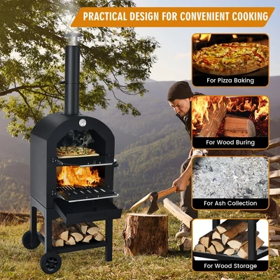 Costway Outdoor Pizza Oven Wood Fire Pizza Maker Grill W/ Pizza Stone & Waterproof Cover 5 Costway Outdoor Pizza Oven Wood Fire Pizza Maker Grill W/ Pizza Stone & Waterproof Cover - Image 3
