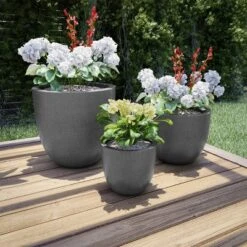 Nature Spring 3-Piece Fiber Clay Planter Pot Set - Gray