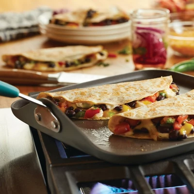 Rachael Ray Cucina Hard Anodized 11" Square Shallow Griddle Agave Blue Handle 3 Rachael Ray Cucina Hard Anodized 11" Square Shallow Griddle Agave Blue Handle - Image 2