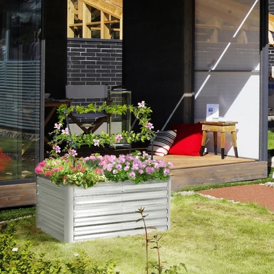 Outsunny Raised Garden Bed, Galvanized Elevated Planter Box With 2 Trellis Tomato Cages, Reinforcing Rods, 4' X 3' X 2', Silver 4 Outsunny Raised Garden Bed, Galvanized Elevated Planter Box With 2 Trellis Tomato Cages, Reinforcing Rods, 4' X 3' X 2', Silver - Image 2