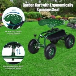 Costway Garden Cart Rolling Work Seat W/ Tool Tray Basket Green -Home Improvement Store GUEST 906d408a 9a10 4de6 99dc 5cd307798895
