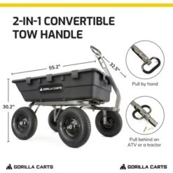 Gorilla Carts 1500 Pound Capacity Super Heavy Duty Poly Yard Garden Steel Dump Utility Wheelbarrow Wagon Cart With 2 In 1 Towing ATV Handle, Black -Home Improvement Store GUEST 9187b64c 2ea7 4129 9d25 a90bbe08ec07