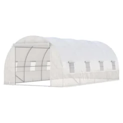 Outsunny Steel Frame Walk-In Tunnel Greenhouse, Large Garden Hot House Kit With 8 Roll-up Windows & Roll Up Door, White -Home Improvement Store GUEST 92e8e9dc b1d5 46d9 9b01 b7e4d670763e