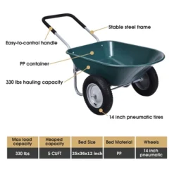 Costway 2 Tire Wheelbarrow Cart Heavy-duty Dolly Utility Cart Green -Home Improvement Store GUEST 93345bec 9954 479c 9ffe 1c84d162281c