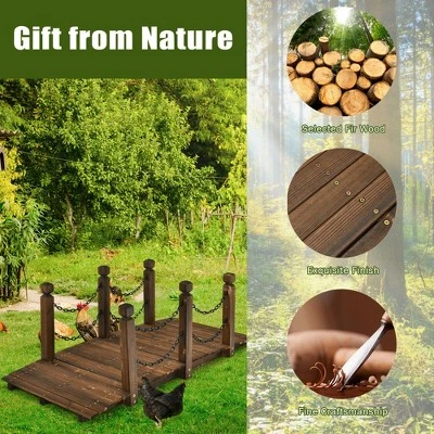 Costway 5 Ft Wooden Garden Bridge Arc Footbridge Stained Finish Walkway W/Rails 8 Costway 5 Ft Wooden Garden Bridge Arc Footbridge Stained Finish Walkway W/Rails - Image 6