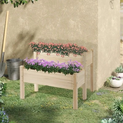 Outsunny 34"x34"x28" Raised Garden Bed 2-Tier Wooden Planter Box For Backyard, Patio To Grow Vegetables, Herbs, And Flowers 4 Outsunny 34"x34"x28" Raised Garden Bed 2-Tier Wooden Planter Box For Backyard, Patio To Grow Vegetables, Herbs, And Flowers - Image 2