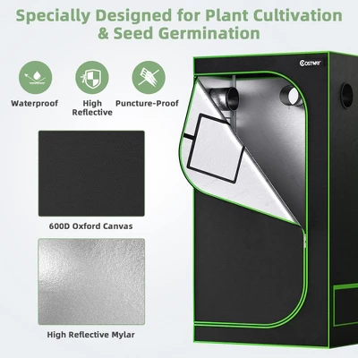 Costway 36''x20''x63'' Mylar Hydroponic Grow Tent W/Observation Window & Floor Tray GrayBlack 4 Costway 36''x20''x63'' Mylar Hydroponic Grow Tent W/Observation Window & Floor Tray GrayBlack - Image 2
