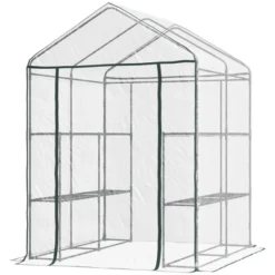 Outsunny Walk-in Greenhouse 4.7' X 4.7' X 6.4' Hot House With 3-Tier Shelving, Roll-Up Door For Outdoor, Garden -Home Improvement Store GUEST a3684ed3 7b8f 4830 a645 c14339d9386c