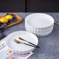 Bruntmor 10" Porcelain Ceramic Pie Pan For Baking Apple Pie, White Set Of 4 -Home Improvement Store GUEST a392acab 5684 4309 9502 6e44340199ce