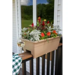 The HC Companies 24 Inch Wide Heavy Duty Plastic Deck Rail Mounted Garden Flower Planter Boxes With Removable Drainage Plugs, White (2 Pack) -Home Improvement Store GUEST a456676f 1f88 41b1 b584 ad7d0441a846