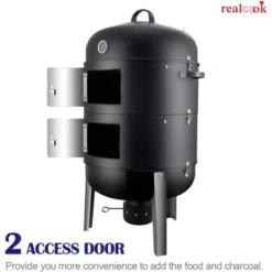 Realcool 20 Inch Vertical Heavy Duty Steel Round Charcoal Outdoor BBQ Smoker Grill With Bottom Air Vent And Latch Locking System, Black -Home Improvement Store GUEST a5789fed 71d9 4ca9 9576 7590204f3e73