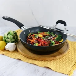 Kenmore Arlington 3.5 Quart Non Stick Aluminum Saute Pan With Lid In Black Diamond