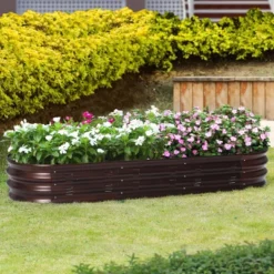 LuxenHome 5.5-Ft Oval Brown Metal Raised Garden Bed Planter -Home Improvement Store GUEST a99842f1 9ff7 4564 8f51 927867fa35d6