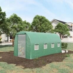 Outsunny Extra-Large Walk-in Tunnel Hoop Greenhouse, PE Cover, Steel, Roll-Up Zipper Door & Windows For Flowers, Vegetables, Tropical Plants, Green -Home Improvement Store GUEST a9e79078 9889 4366 8b7c 883a1182178e