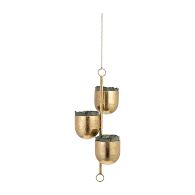 Sagebrook Home 4" Wide 3pc Hanging Metal Planters Gold 6 Sagebrook Home 4" Wide 3pc Hanging Metal Planters Gold - Image 4