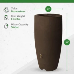 Algreen Athena 80 Gallon Plastic Outdoor Rain Barrel With Brass Spigot And Screen Guard For Rain Water Collection And Storage, Brownstone -Home Improvement Store GUEST ad8a8018 a03b 43c9 8195 d51839dd9bcb