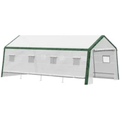 Outsunny 19.7' X 9.8' X 7.9' Outdoor Walk-in Greenhouse, Hot House With Mesh Windows, Bottom Vent, Zippered Door, PE Cover, Steel Frame, White -Home Improvement Store GUEST add47eb0 ef96 4c01 a26e be06c719fac4