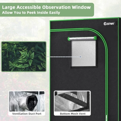 Costway 36''x20''x63'' Mylar Hydroponic Grow Tent W/Observation Window & Floor Tray GrayBlack 6 Costway 36''x20''x63'' Mylar Hydroponic Grow Tent W/Observation Window & Floor Tray GrayBlack - Image 4