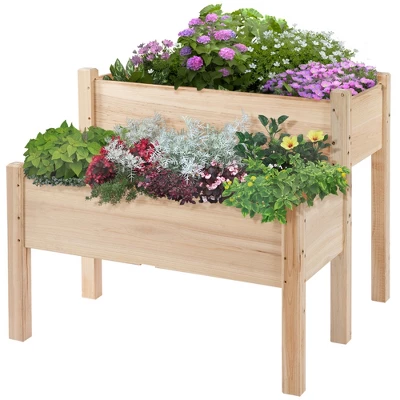 Outsunny 34"x34"x28" Raised Garden Bed 2-Tier Wooden Planter Box For Backyard, Patio To Grow Vegetables, Herbs, And Flowers 5 Outsunny 34"x34"x28" Raised Garden Bed 2-Tier Wooden Planter Box For Backyard, Patio To Grow Vegetables, Herbs, And Flowers - Image 3