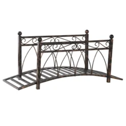 Outsunny 3.3' Metal Arch Zen Garden Bridge With Safety Siderails, Decorative Footbridge, Delicate Scrollwork & Corner Spheres For Stream, Black -Home Improvement Store GUEST b5c17776 a9a1 4ae0 85fe 9392050afc81