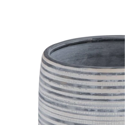 Stoneware Planter Gray And White Striped - Storied Home 3 Stoneware Planter Gray And White Striped - Storied Home - Image 2