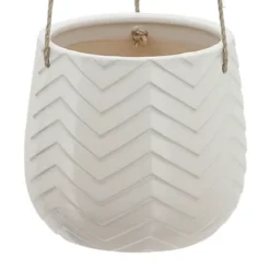 Sagebrook Home 7" Wide Chevron Ceramic Hanging Planter Pot White -Home Improvement Store GUEST b7f85d46 2432 4921 9f25 2cf361bb8a1a