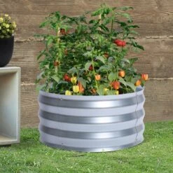 LuxenHome 2ft Round Galvanized Metal Raised Garden Bed Planter