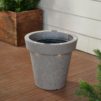 Evergreen 16" Solar Round Planter, Cement 3 Evergreen 16" Solar Round Planter, Cement