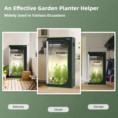 Costway 36''x20''x63'' Mylar Hydroponic Grow Tent W/Observation Window & Floor Tray GrayBlack 5 Costway 36''x20''x63'' Mylar Hydroponic Grow Tent W/Observation Window & Floor Tray GrayBlack - Image 3