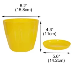 Unique Bargains Plastic Petal Shaped Home Garden Plant Planter Flower Pot With Tray 6"x5"x4.13" 1 Pc
