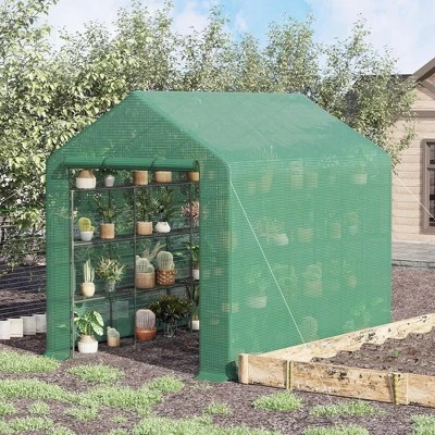 Outsunny Walk-in Greenhouse For Outdoors With Roll-up Zipper Door, 18 Shelves, PE Cover, Heavy Duty Humidity Seal, 95.25" X 70.75" X 82.75" 4 Outsunny Walk-in Greenhouse For Outdoors With Roll-up Zipper Door, 18 Shelves, PE Cover, Heavy Duty Humidity Seal, 95.25" X 70.75" X 82.75" - Image 2
