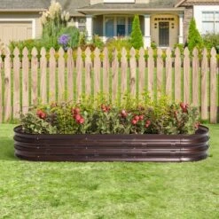 LuxenHome 5.5-Ft Oval Brown Metal Raised Garden Bed Planter
