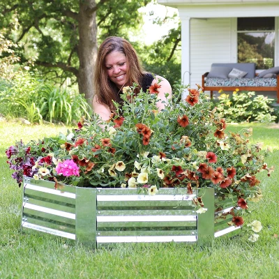 Sunnydaze Decor Sunnydaze Corrugated Galvanized Steel Hexagon Raised Garden Bed Kit For Vegetables, Plants, And Flowers - 40" W X 12" H 6 Sunnydaze Decor Sunnydaze Corrugated Galvanized Steel Hexagon Raised Garden Bed Kit For Vegetables, Plants, And Flowers - 40" W X 12" H - Image 4