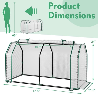 Costway 47.5''x 21.5''x 24''Portable Mini Greenhouse With 2 Zipper Doors & Ground Stakes 4 Costway 47.5''x 21.5''x 24''Portable Mini Greenhouse With 2 Zipper Doors & Ground Stakes - Image 2